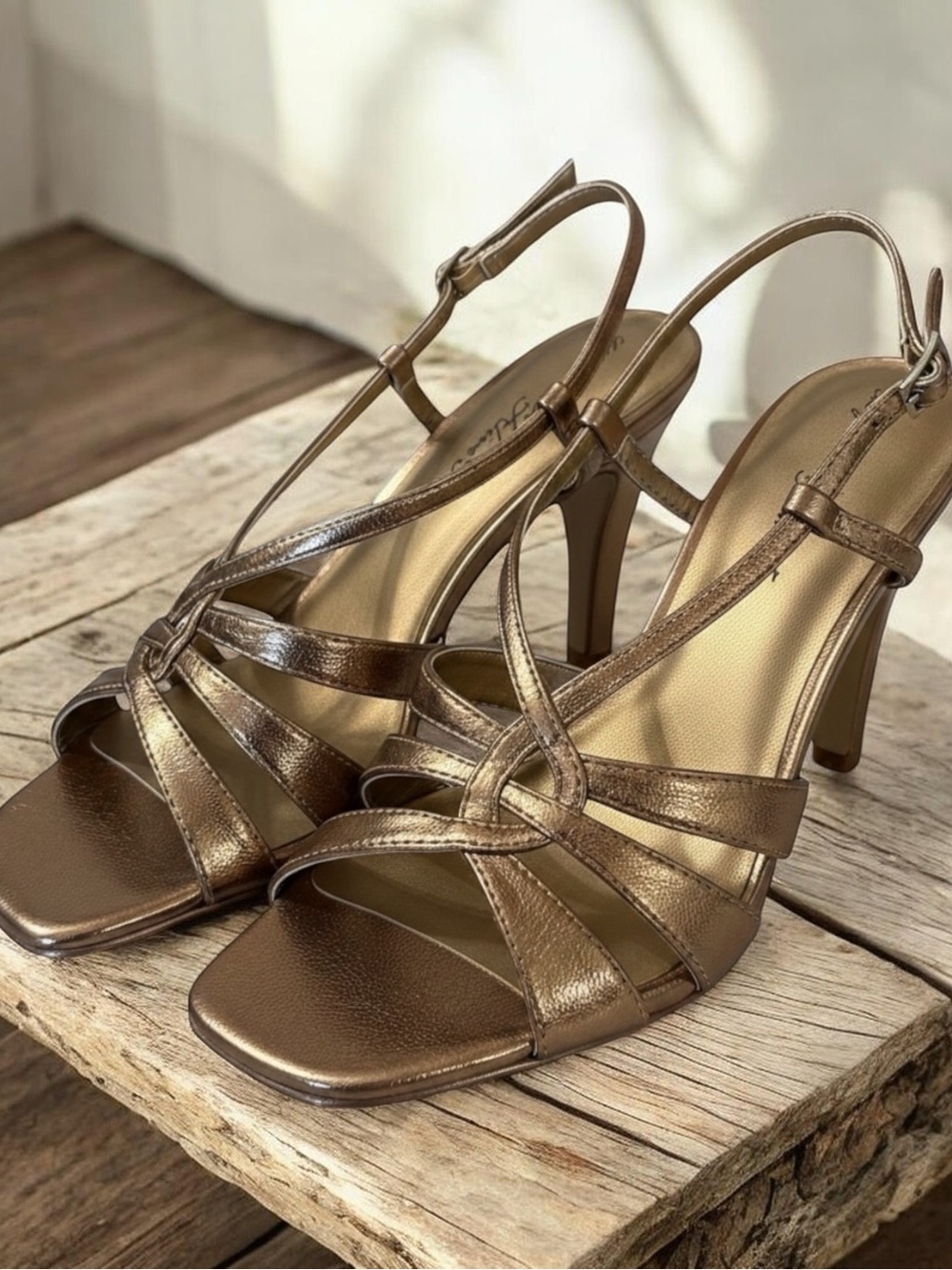 easy street Metallic Bronze Strappy Slingback Heels